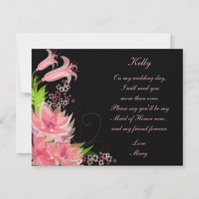 Carte Élégante Romantique Rose Fleurs Demoiselle D (Devant)