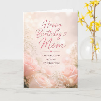 Carte élégante rose rose Joyeux Anniversaire Maman