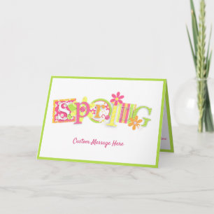 Carte Elégante saison de printemps Fleurs rose vert salu