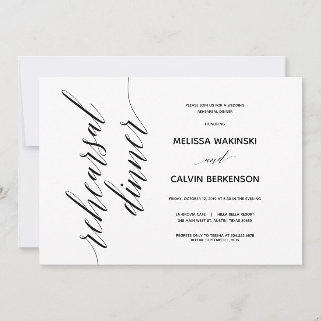 Carte élégante simple de dîner de répétition de (Devant)