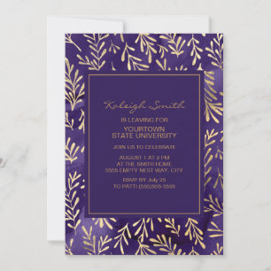 Carte Élégante Soirée Feuille Trunk  Purple Gold