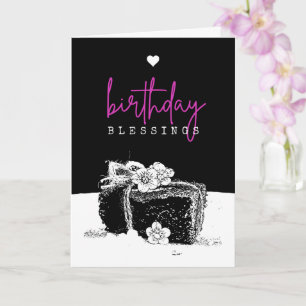 Carte Élégante tranche de gâteau d'anniversaire noir et