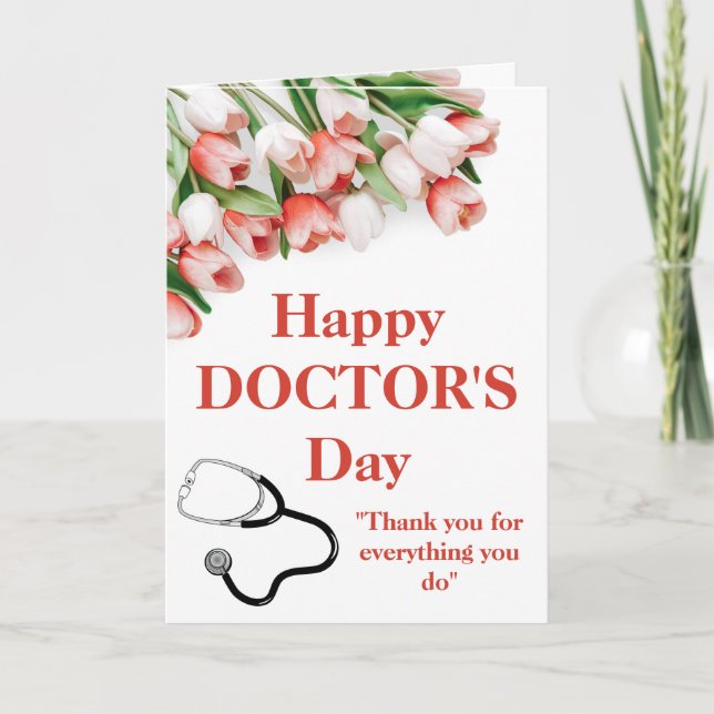 Carte Elégante Tulipe rose Bonne Fête du Docteur (Devant)