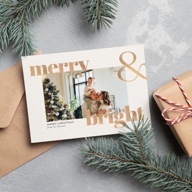 Carte Elégante Typographie Or Photo Joyeux Noël (Créateur téléchargé)
