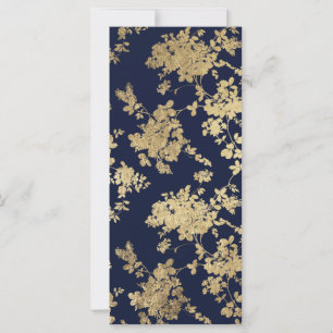 Carte Elégante vintage marine bleu faux or fleurs