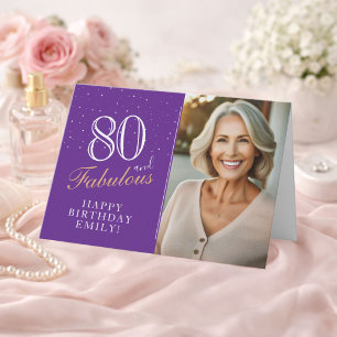 Carte Élégante Violet 80 et Fabuleuse Photo de 80e Anniv