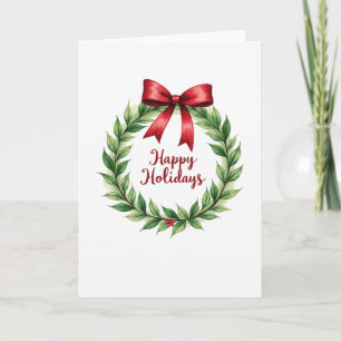 Carte Elégante Watercolor Wreath Happy Holidays Card