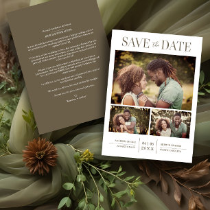 Carte Elegante y simple Boda de fotos de 3 Personalizado