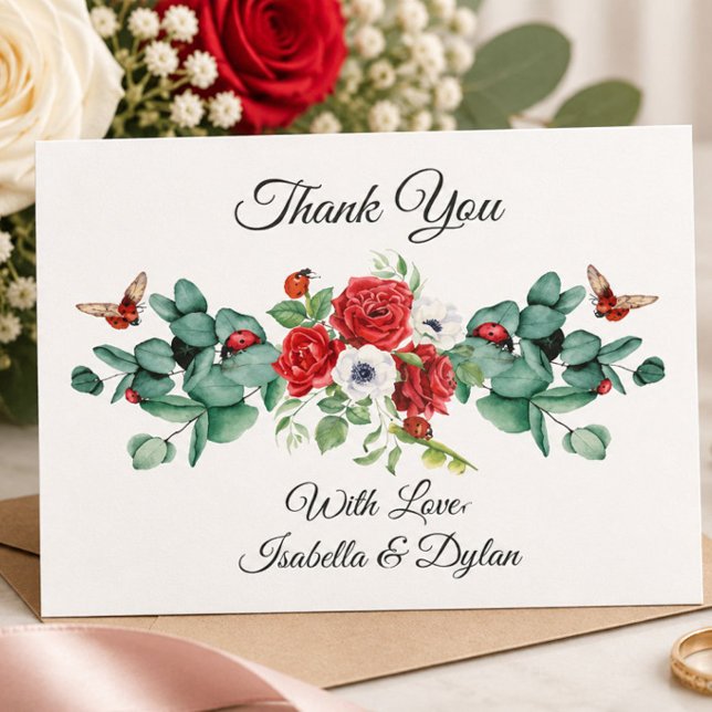 Carte Élégantes roses rouges à l'aquarelle Eucalyptus  (Créateur téléchargé)