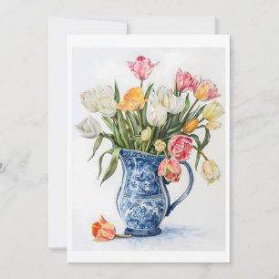 Carte Elégantes Tulipes d'aquarelle dans Vase Blue Delft