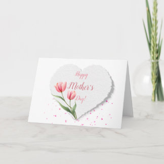 Carte Élégantes Tulipes Roses Papier Coeur Fête des Mère