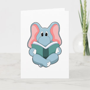 Carte Eléphant à la lecture avec livre