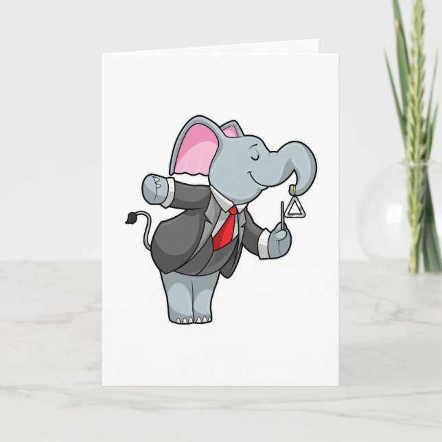 Carte Éléphant à la musique avec triangle (Devant)