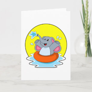 Carte Éléphant à la nage avec bouée de sauvetage