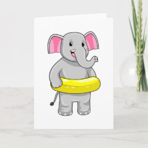 Carte Éléphant à la natation avec bouée de sauvetage