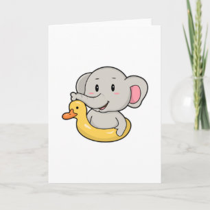 Carte Éléphant à la piscine avec un anneau de natation