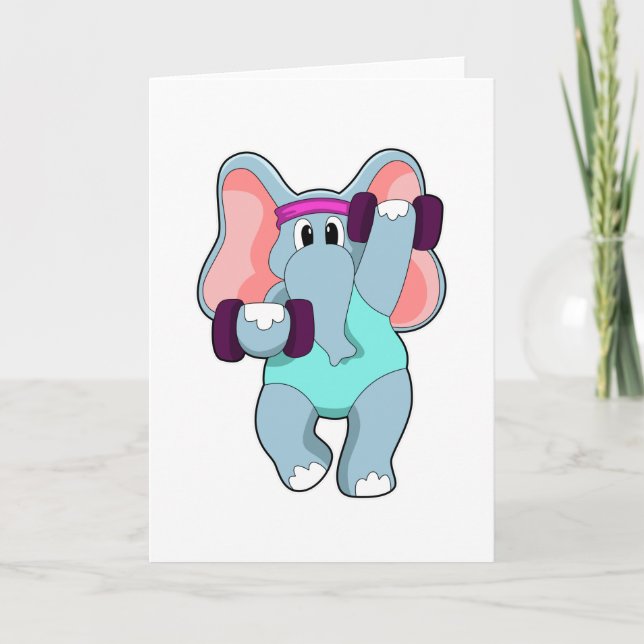 Carte Éléphant à l'entraînement de force avec haltères (Devant)