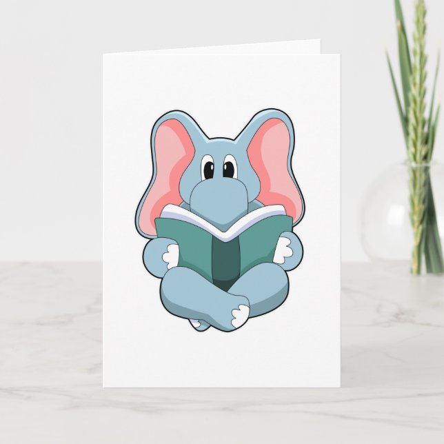 Carte Éléphant à Reading avec un livre (Devant)