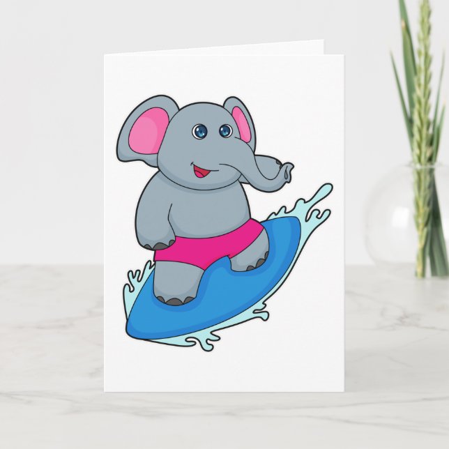 Carte Elephant as surfer avec surf (Devant)