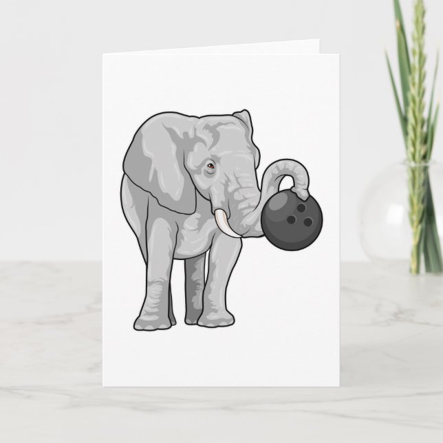 Carte Éléphant au bowling avec boule de bowling (Devant)