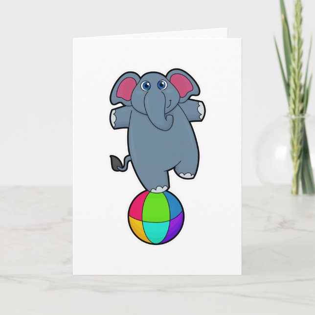 Carte Éléphant au cirque avec balle de cirque (Devant)