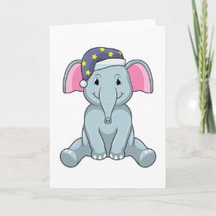 Carte Eléphant au coucher avec casquette de nuit