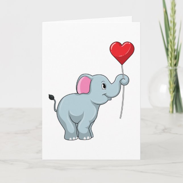 Carte Éléphant avec ballon en forme de cœur (Devant)