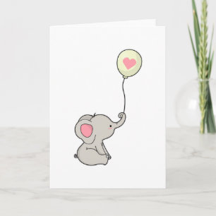 Carte Éléphant avec cœur dans un ballon