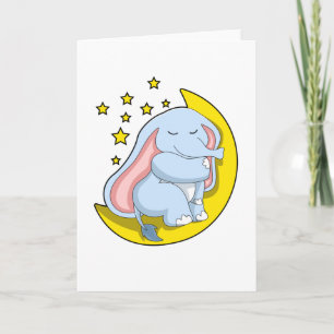 Carte Eléphant avec lune et étoiles