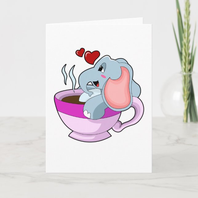 Carte Éléphant avec Tasse à Café (Devant)