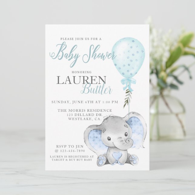 CARTE ÉLÉPHANT, BABY SHOWER, DOUCHE DE GARÇON, C'EST UN  (Debout devant)