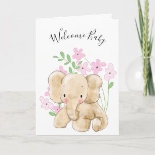 Carte Eléphant Bébé En Fleurs Nouveau-né