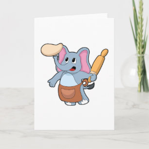 Carte Eléphant comme cuisinier avec broche à rouleaux &