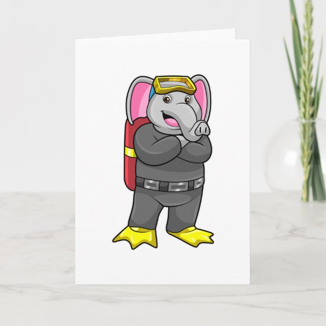 Carte Elephant comme plongeur avec lunettes de plongée (Devant)
