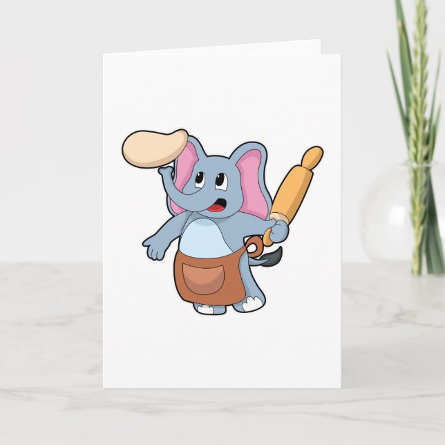 Carte Éléphant cuisinier avec rouleau à pâtisserie et pâ (Devant)