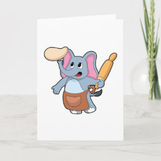 Carte Éléphant cuisinier avec rouleau à pâtisserie et pâ