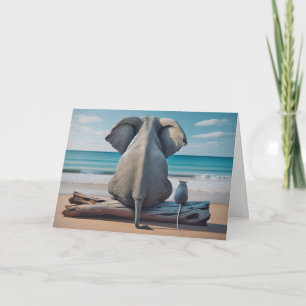 Carte Elephant d'anniversaire et souris sur la plage Jou