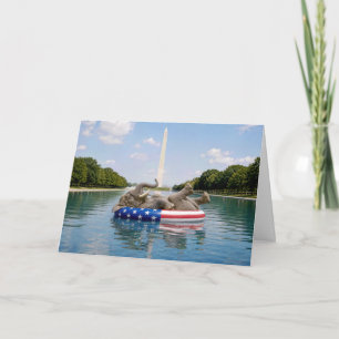 Carte Éléphant d'anniversaire flottant dans la piscine d
