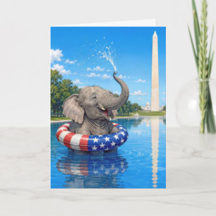Carte Éléphant d'anniversaire flottant dans le bassin ré
