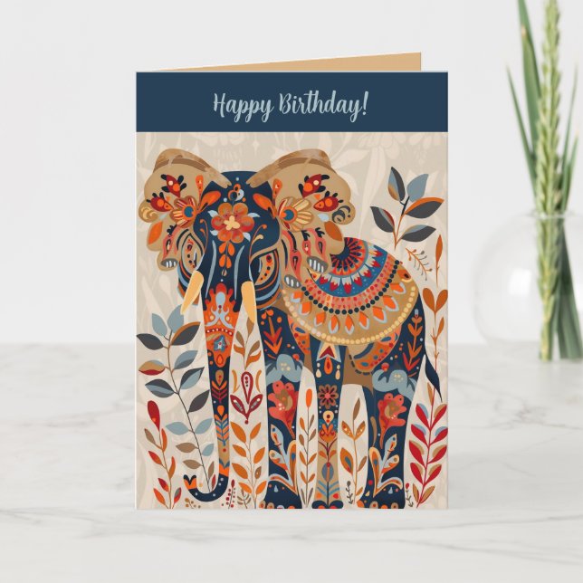 Carte Éléphant de l'anniversaire de l'art folklorique mo (Devant)