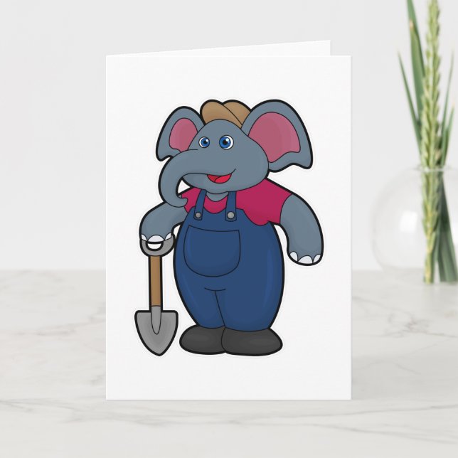Carte Éléphant en fermier avec une pelle (Devant)