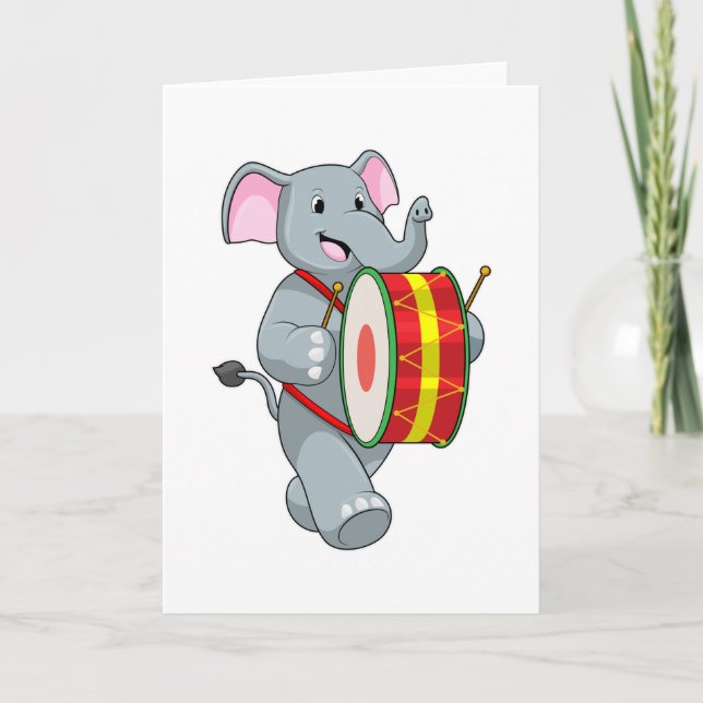 Carte Éléphant en musicien avec tambour (Devant)