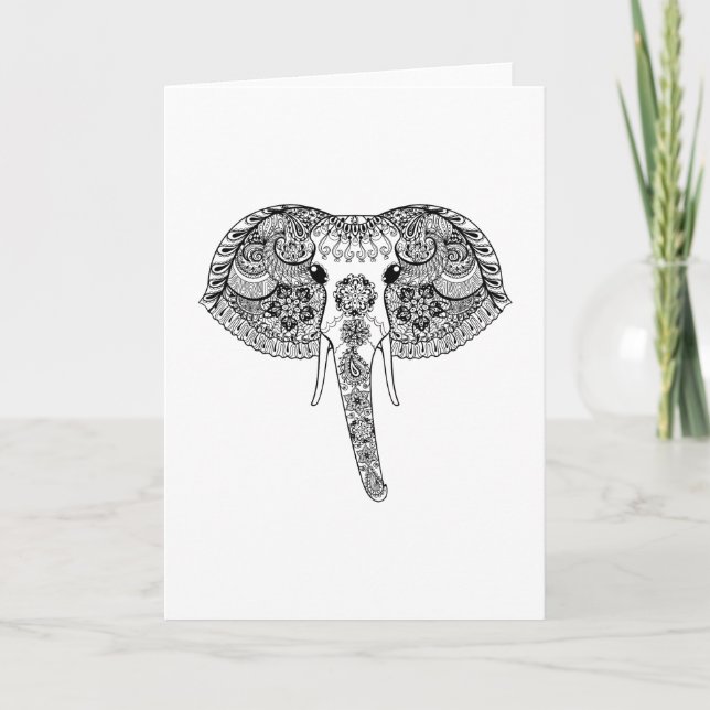 Carte Eléphant indien inspiré par Zentangle (Devant)