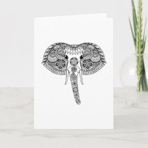 Carte Eléphant indien inspiré par Zentangle