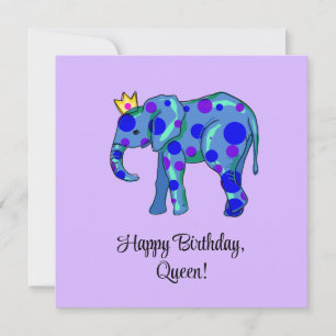 Carte Elephant Joyeux Anniversaire Queen Flat Card