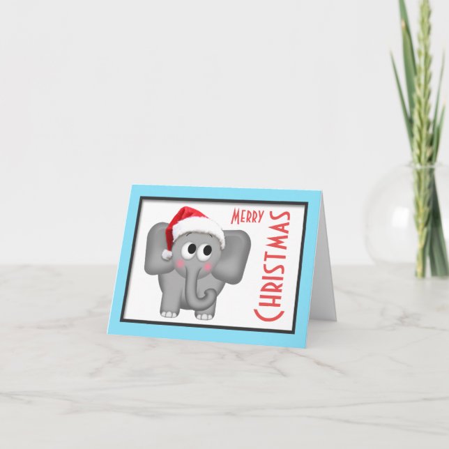 Carte Eléphant "Joyeux Noël" de Santa Hat (Devant)