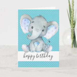 Carte Eléphant mignon 1er anniversaire bébé garçon Polka