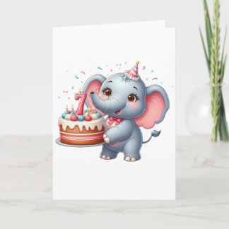 Carte Éléphant Mignon 7ème Anniversaire