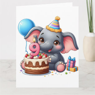 Carte Éléphant Mignon 9ème Anniversaire