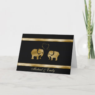 Carte Éléphant noir/doré mignon tendance en amour